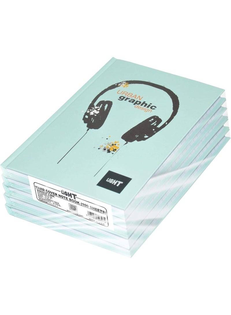 FIS Light Hard Cover Notebook, Pack of 5 Pieces, Single Line, 9x7 Inch,100 Sheets - LINB971802 - Image 1